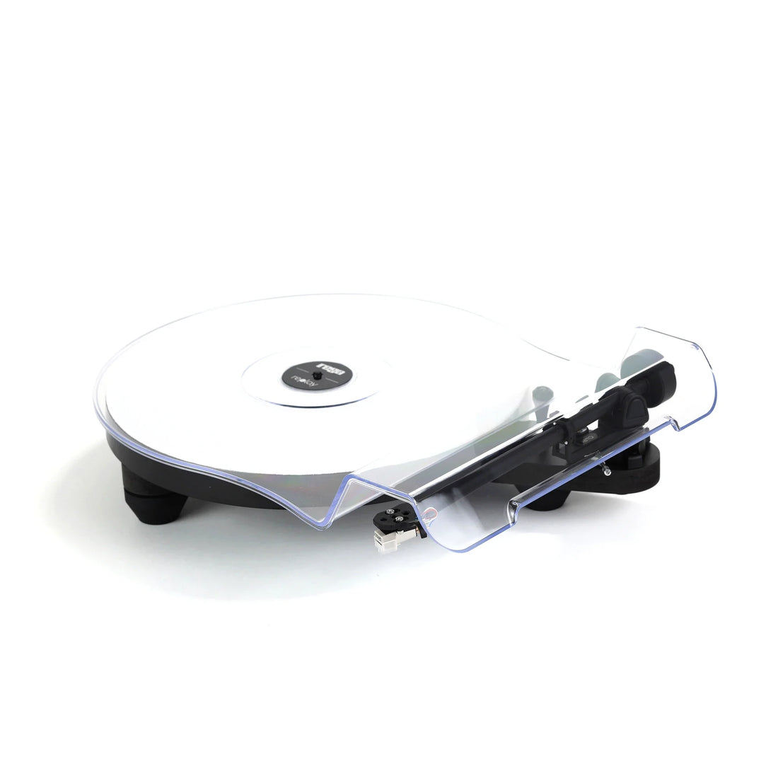 Rega Replay turntable under its clear dust cover