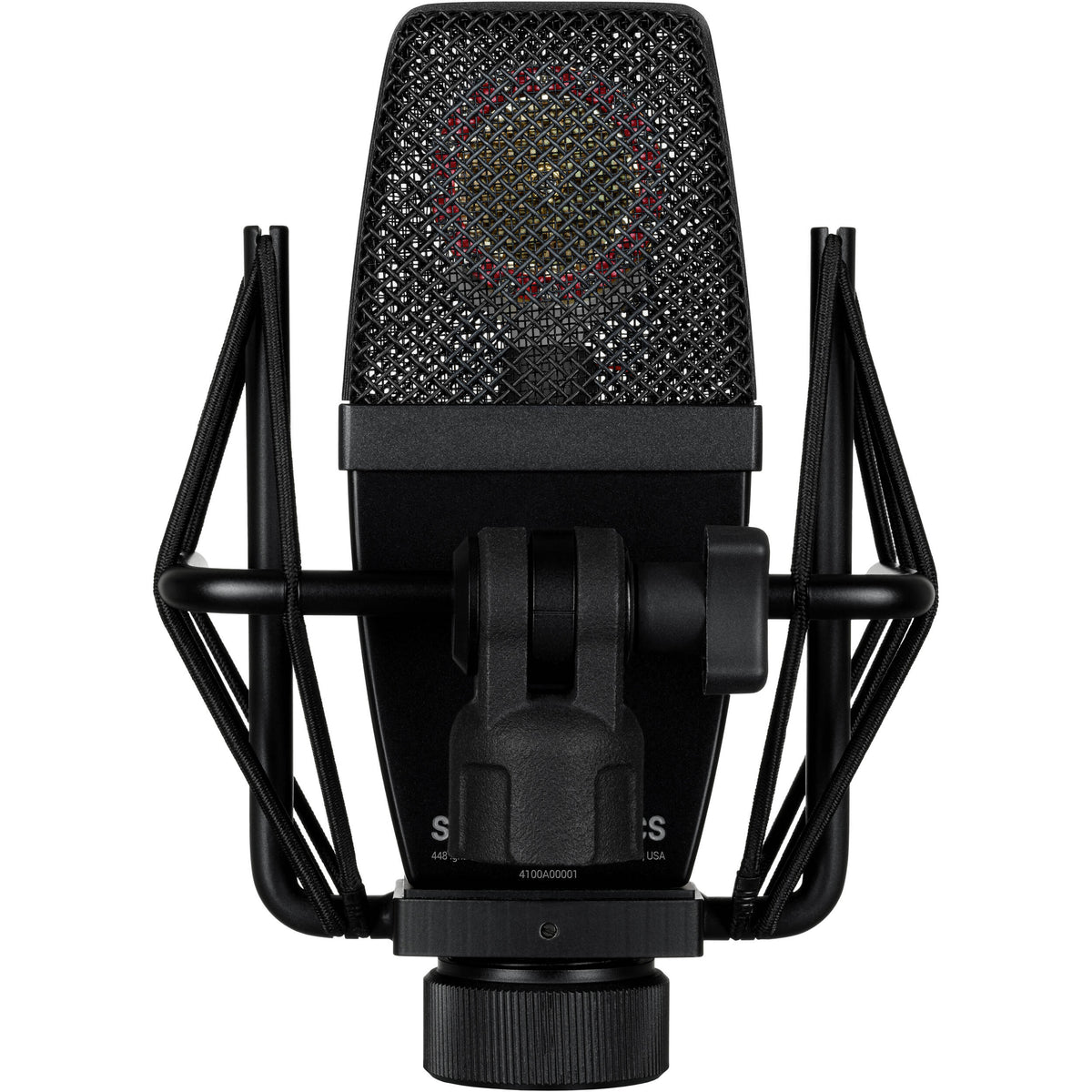 SE Electronics sE4100 condenser microphone with metal grille and black body, designed for studio recording and vocals.