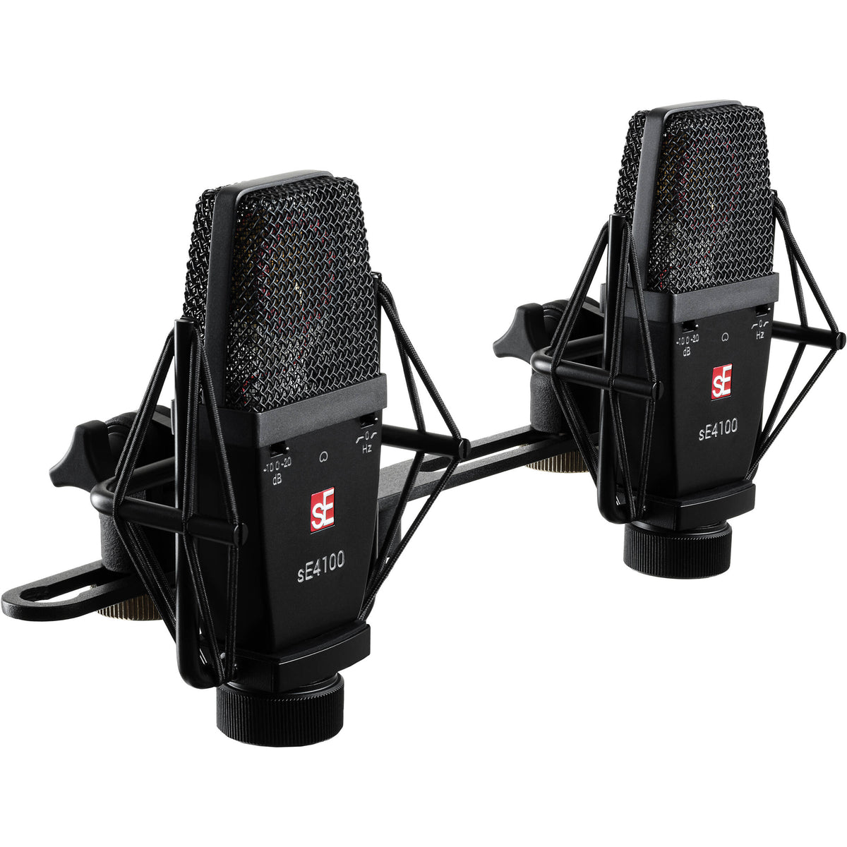 sE Electronics sE4100 condenser microphone with metal grille and shock mount for studio recording and vocals.