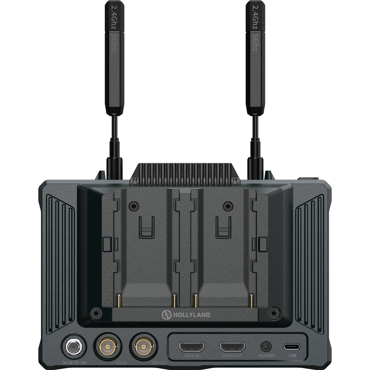 Hollyland Pyro 7 video monitor displaying a colorful interface and control buttons, designed for professional video production.