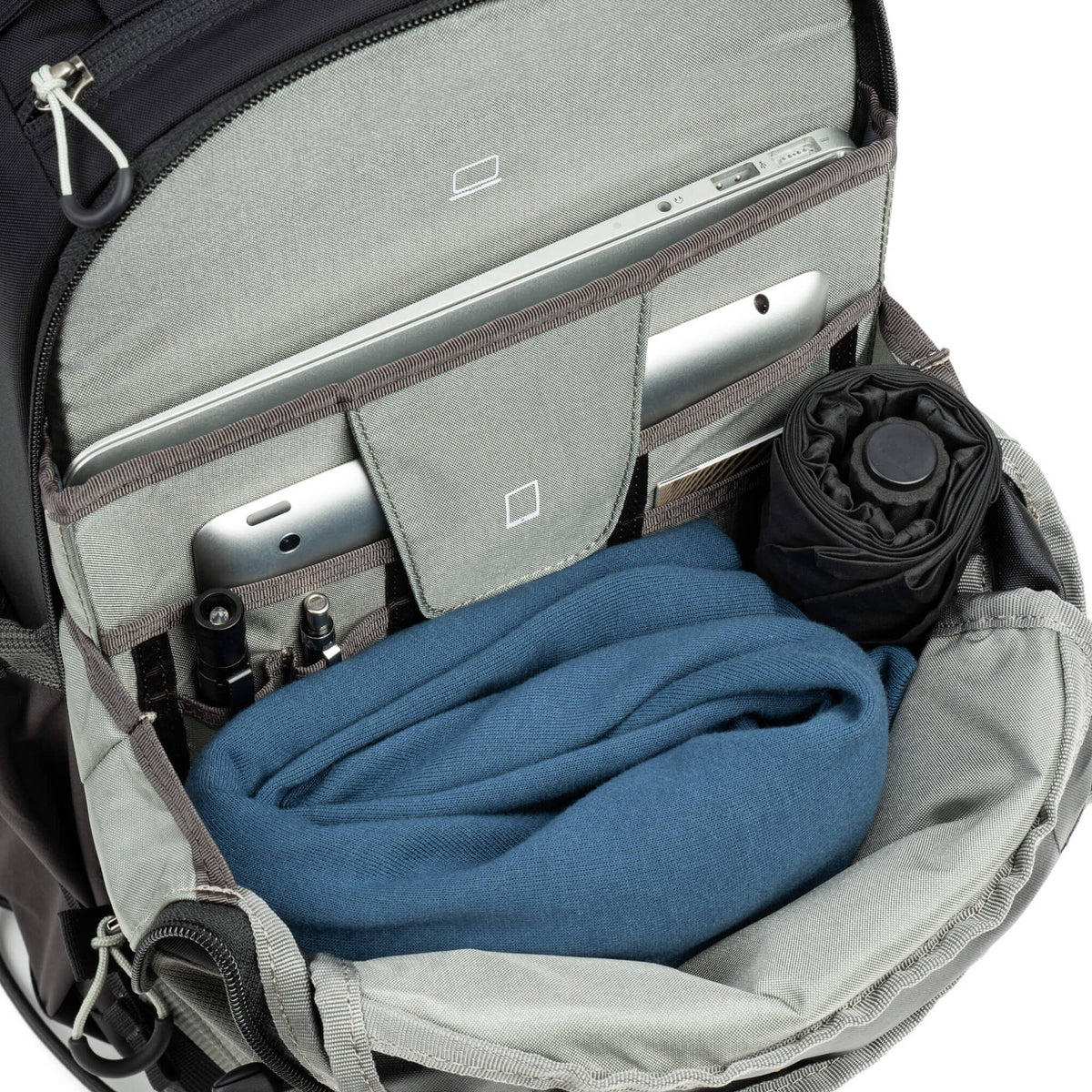 Think Tank Mindshift BackLight video equipment bag with padded compartments for camera gear and accessories.