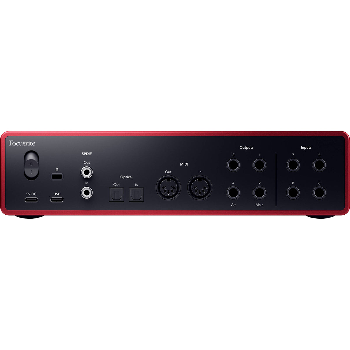 Focusrite Scarlett 18i16 4th Gen audio interface with multiple input and output ports, compact design, and professional-grade controls.