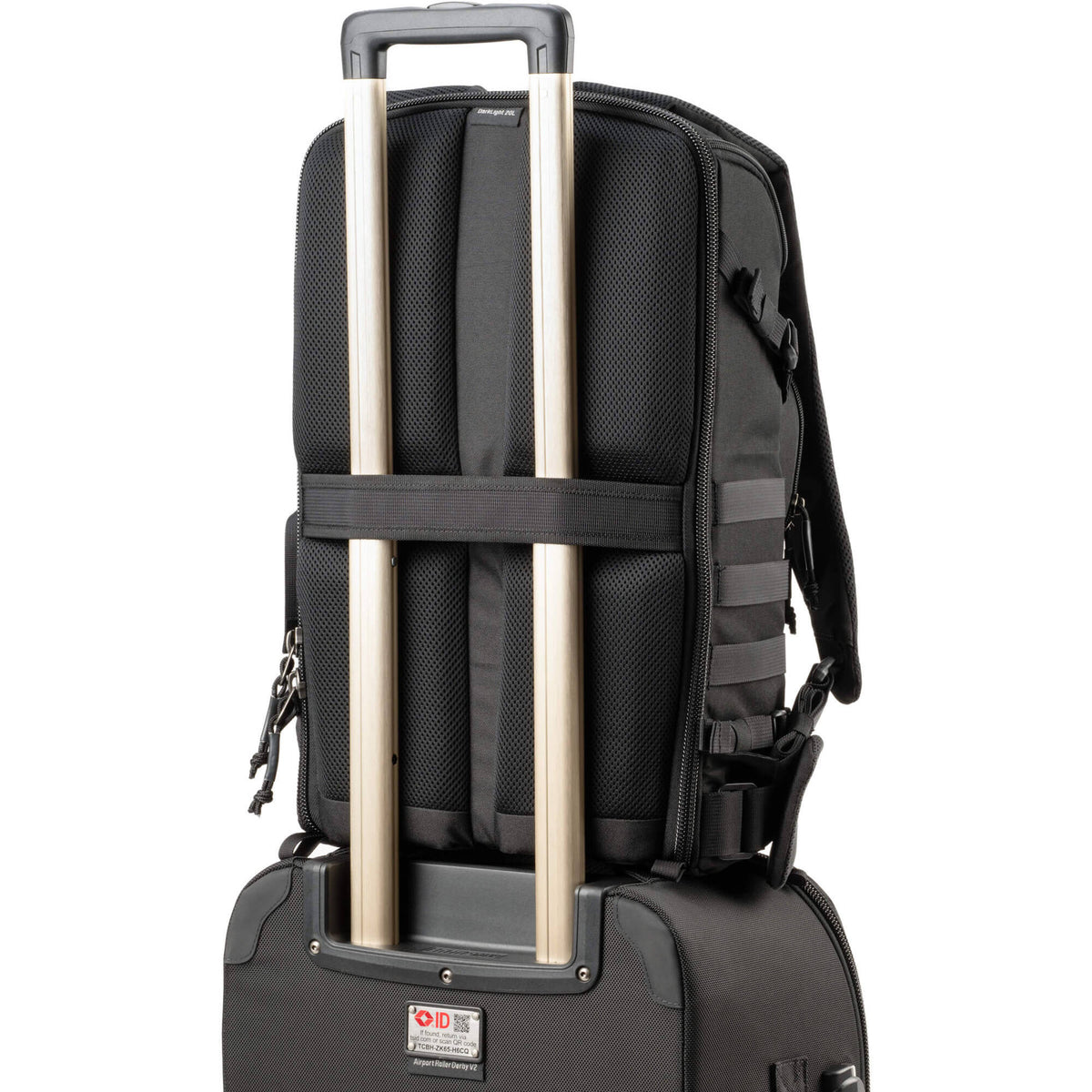 Think Tank DarkLight video equipment bag with padded compartments and sturdy handle for carrying DSLR and accessories.