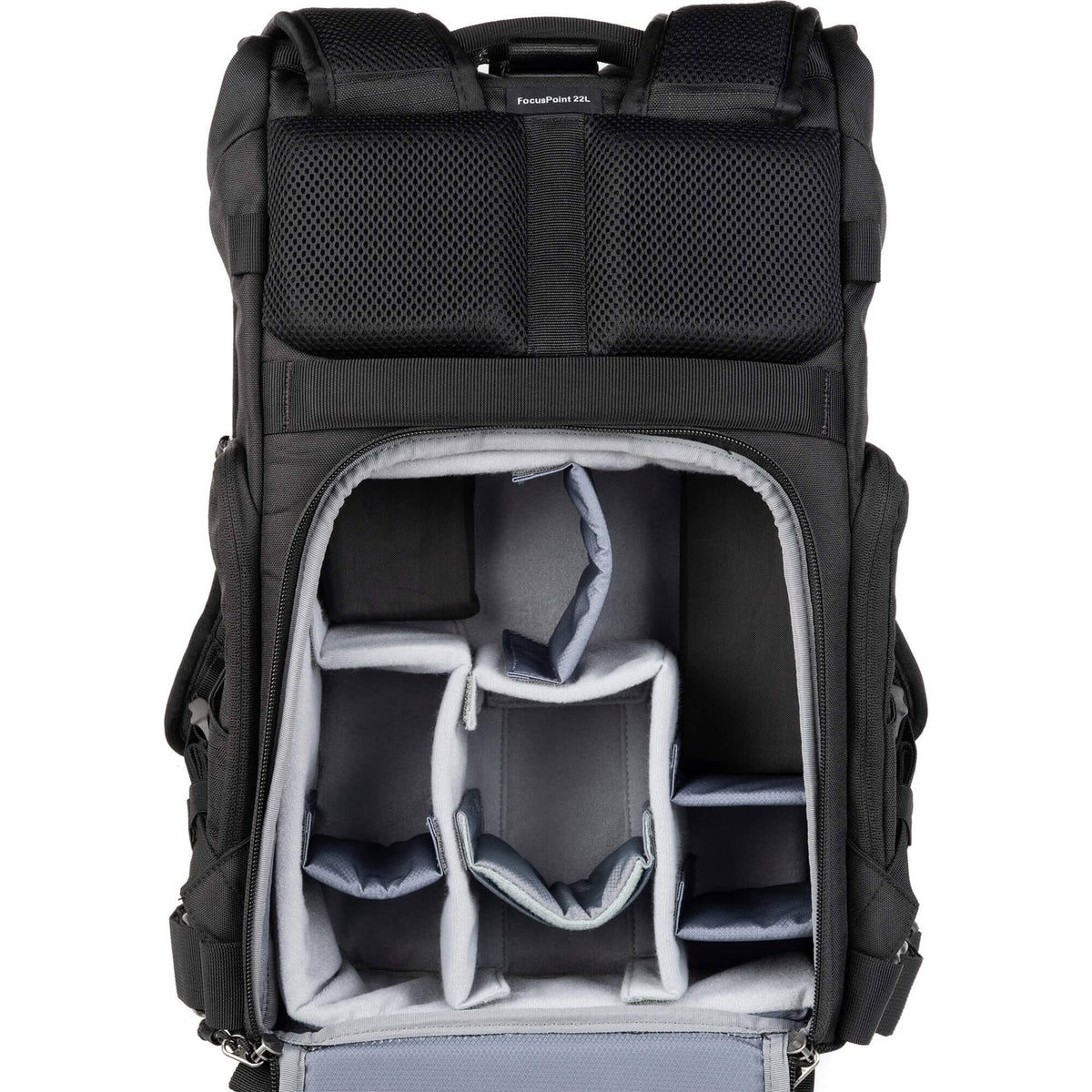 Think Tank FocusPoint RollTop video equipment bag with padded compartments and roll-top closure, designed for gear protection and portability.
