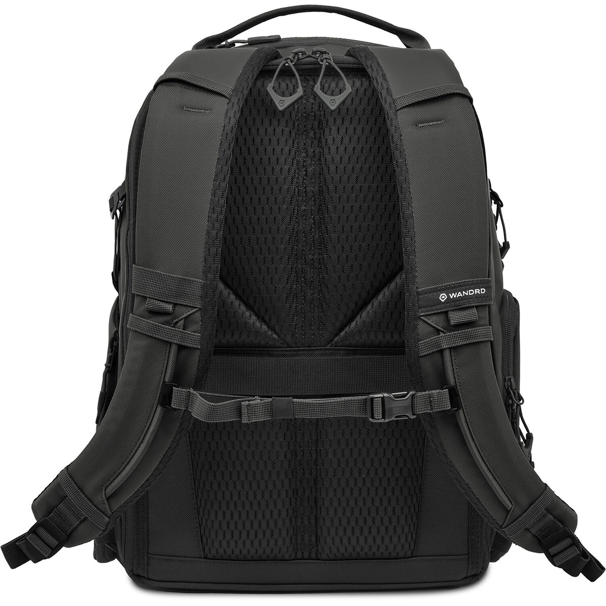 Wandrd Prvke Zip video equipment bag with multiple compartments for cameras, lenses, and accessories, black color, front view.