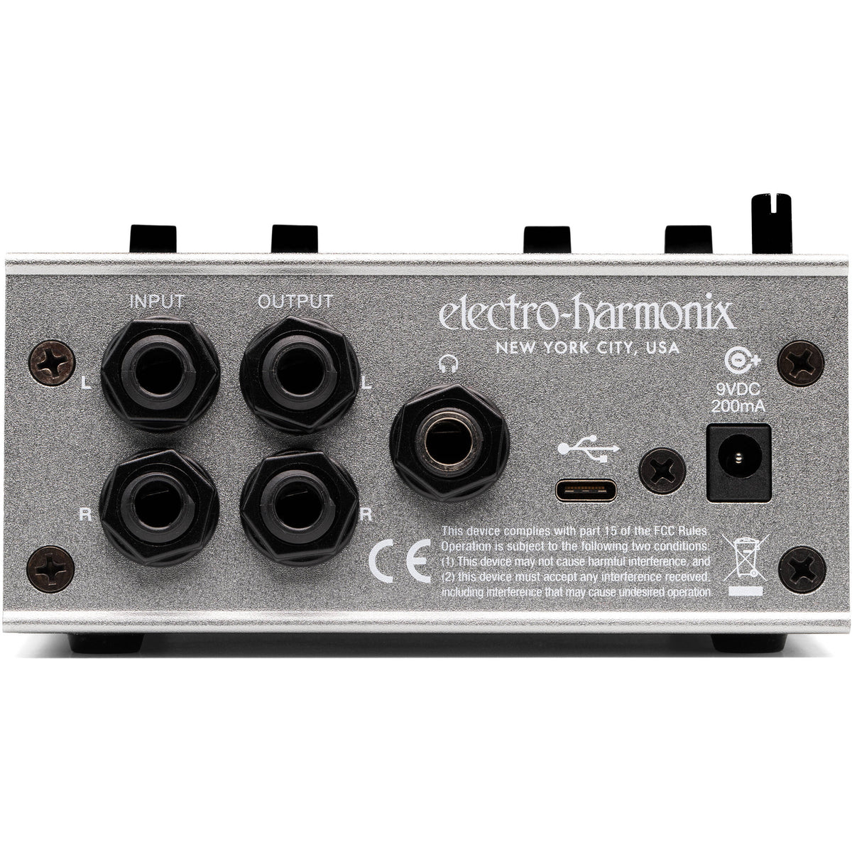 Electro Harmonix Effects Interface Hardware Pedal with multiple input and output jacks for guitar or audio effects processing.