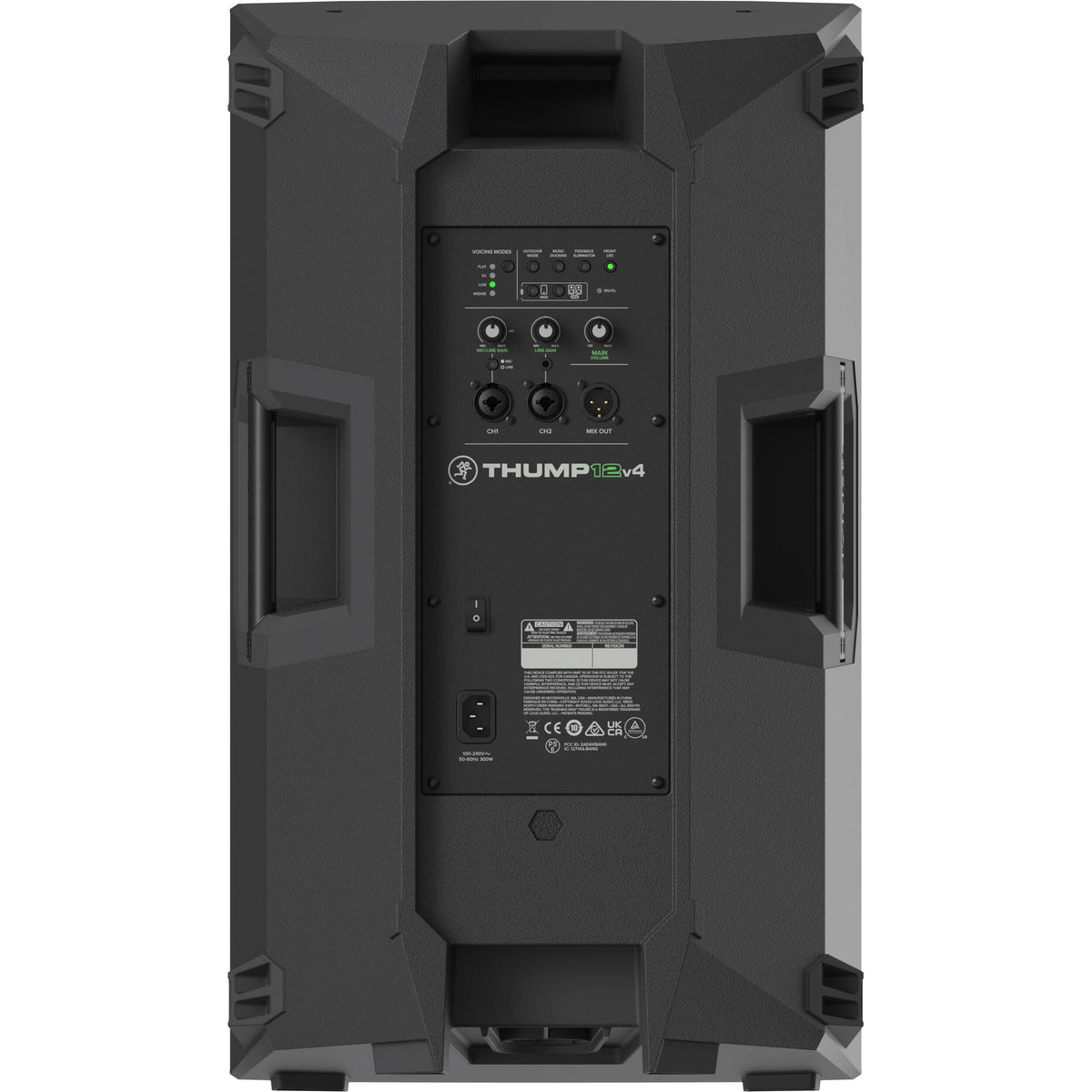 Mackie Thump12v4 active loudspeaker with durable black enclosure and control panel, designed for professional sound reinforcement.