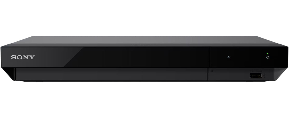 Sony UBP-X700 CD player with front-loading disc tray and digital display, black sleek design for high-quality audio playback.