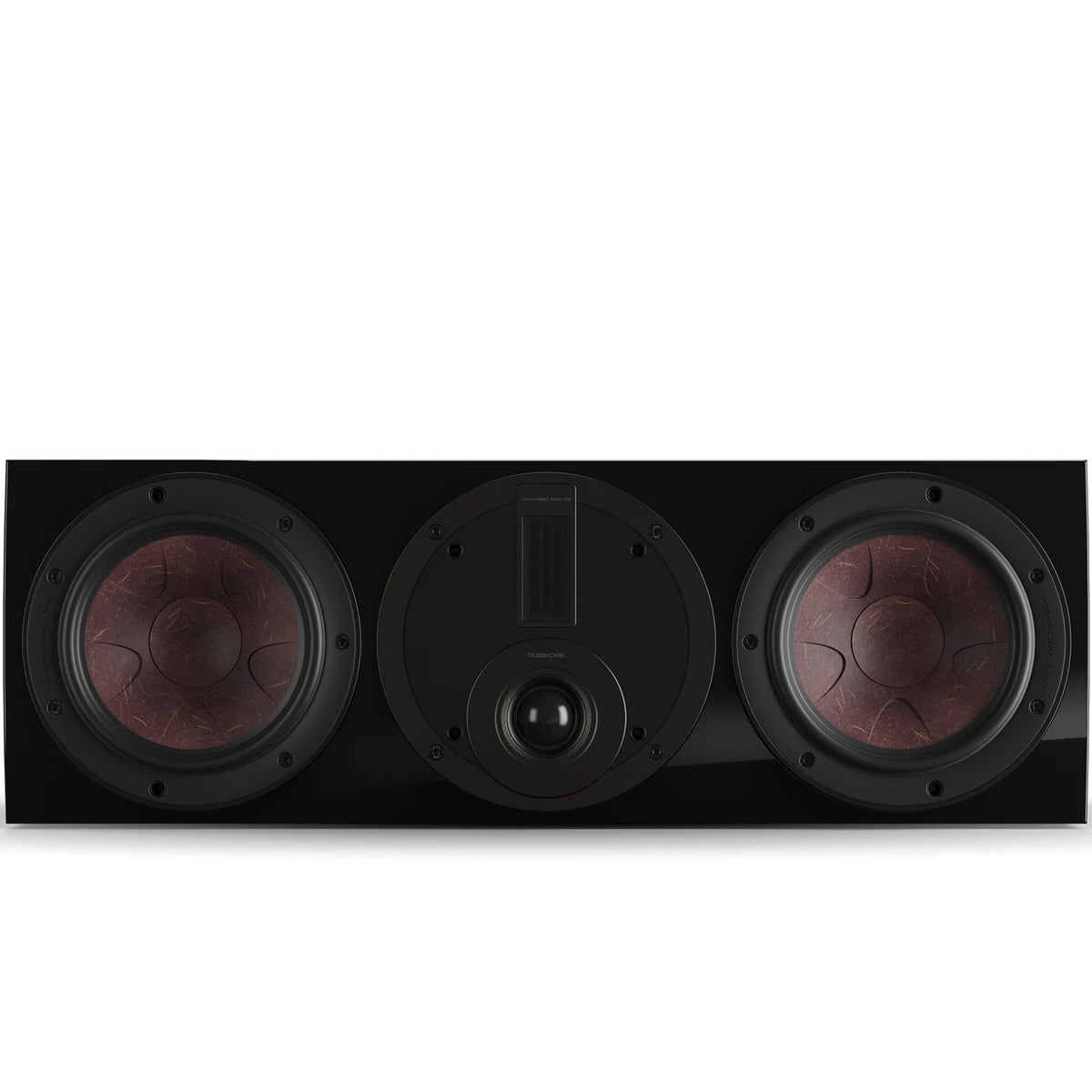 DALI Rubikore Cinema center speaker in high-gloss black with sleek design, ideal for home theater audio systems.