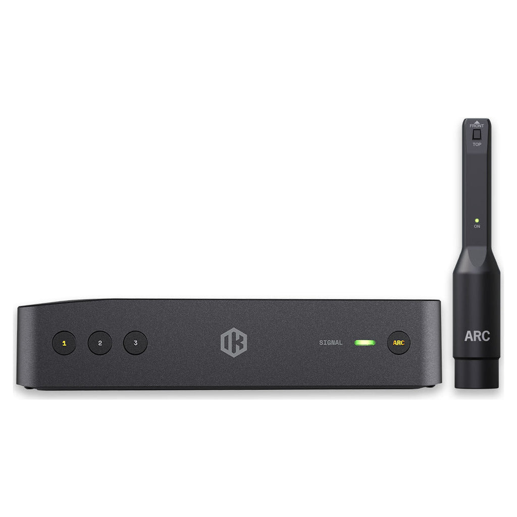 IK Multimedia ARC Studio+, front panel with ARC measurement microphone