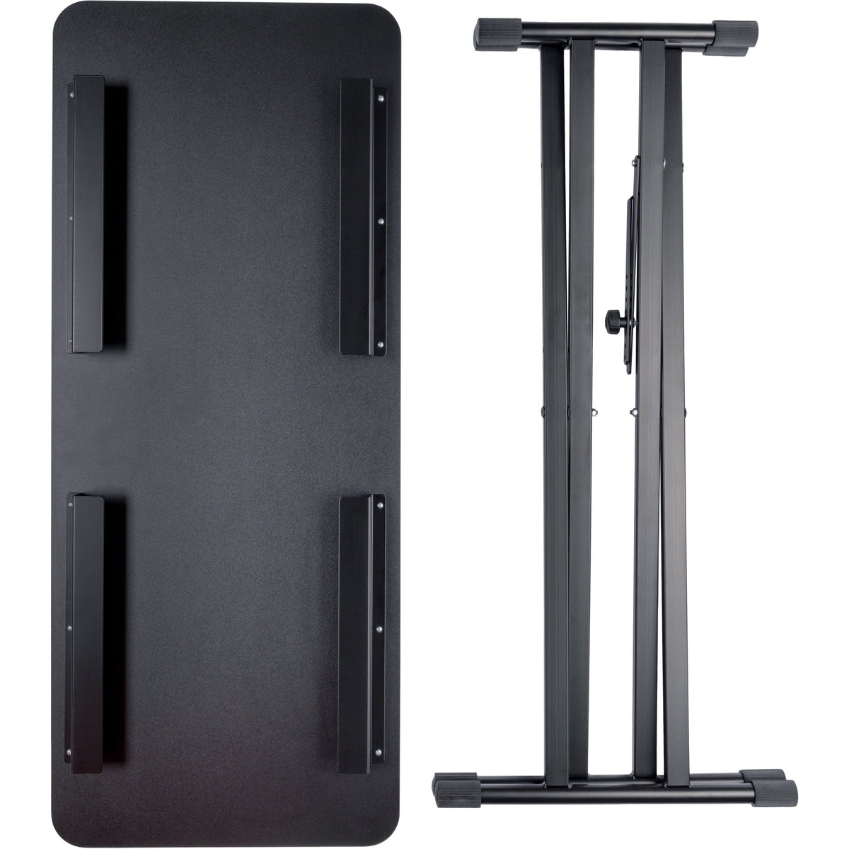 K&M 18900 keyboard stand with adjustable height and black finish, supporting electronic keyboards securely.