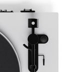 Kanto Audio OBI3 Gen 2 turntable, White, top view, tonearm and speed controls