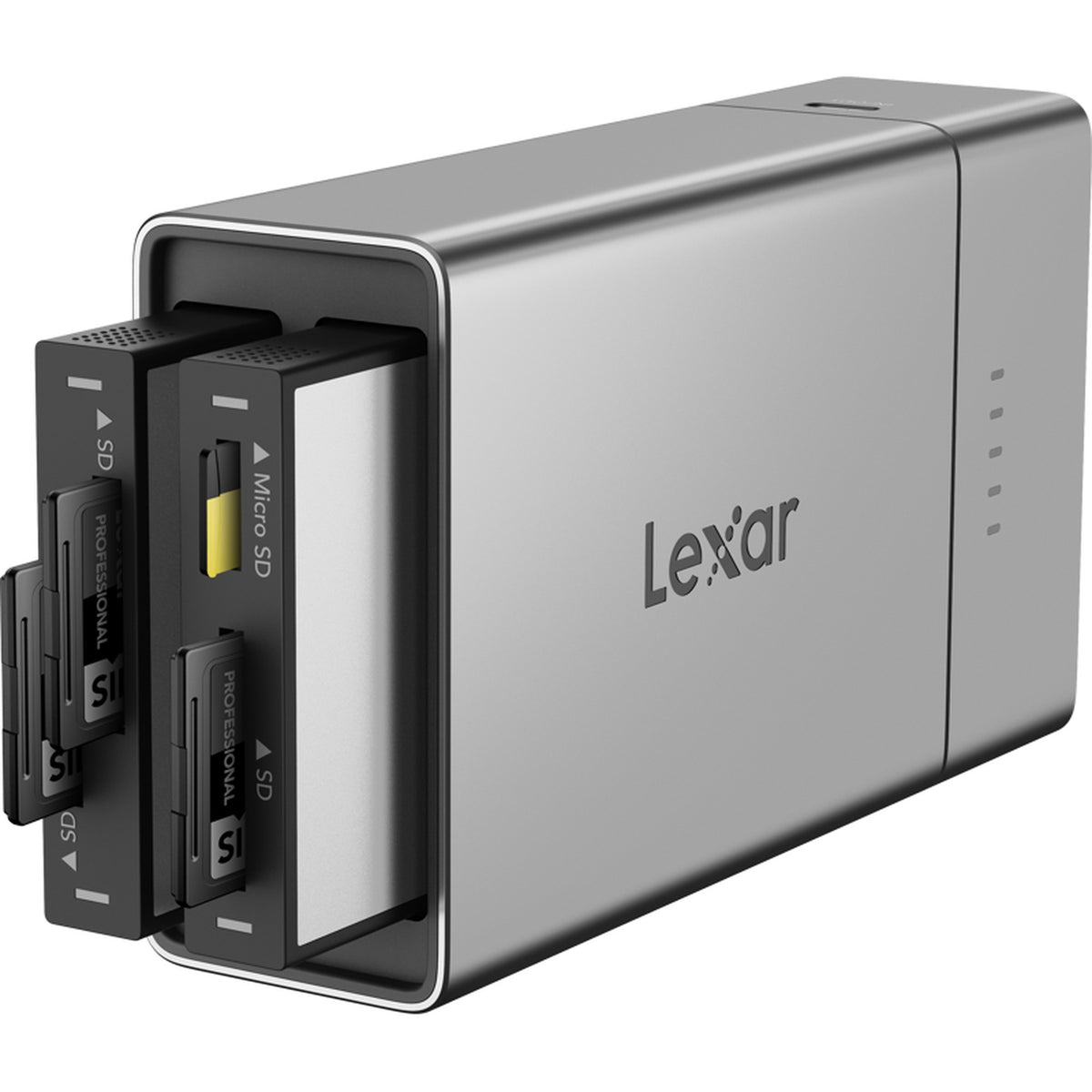 Lexar Workflow Go docking station with two-module bay for easy data transfer and device connectivity.