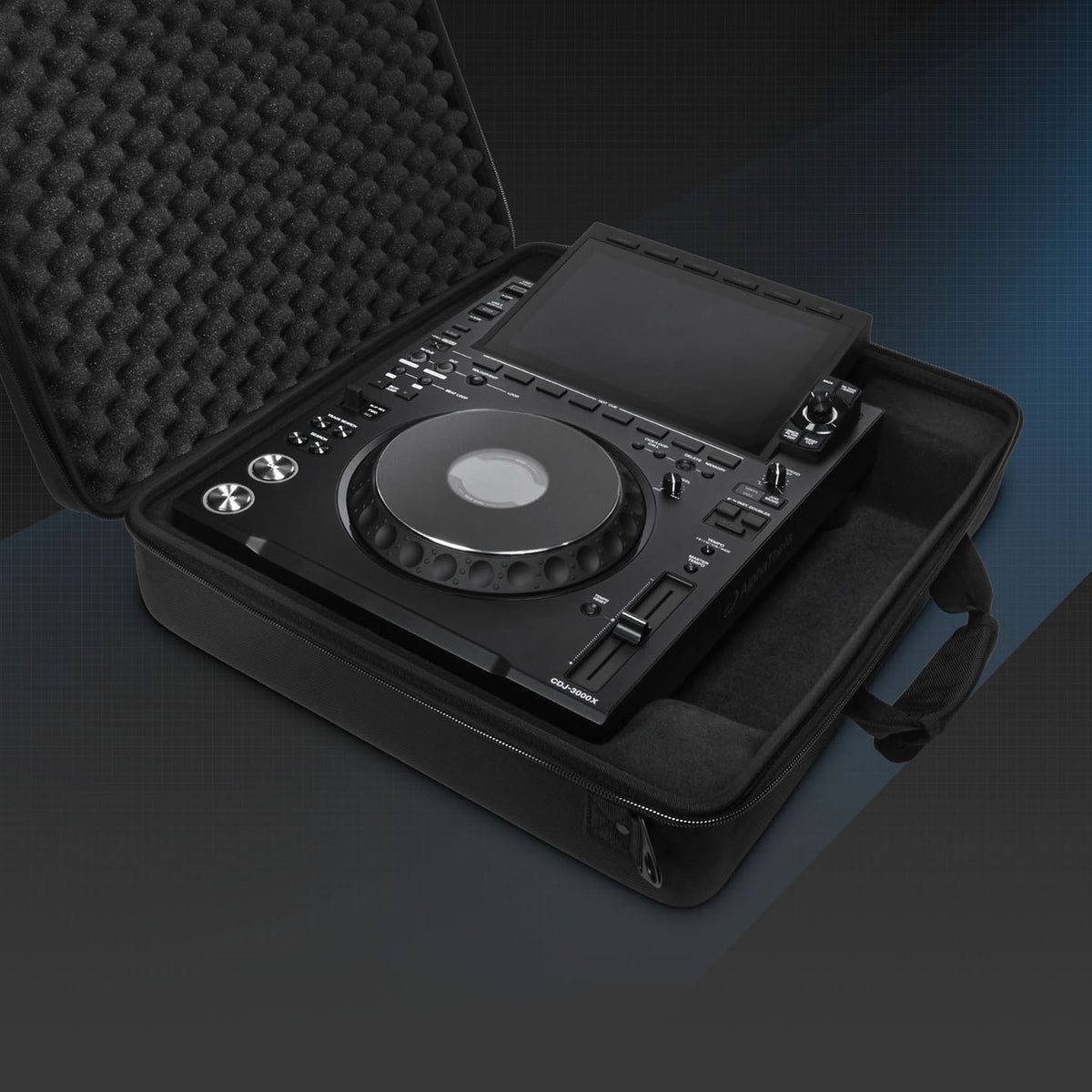 Black AlphaTheta DJC-3000X DJ hard case with padded interior designed for CDJ-3000X media players.