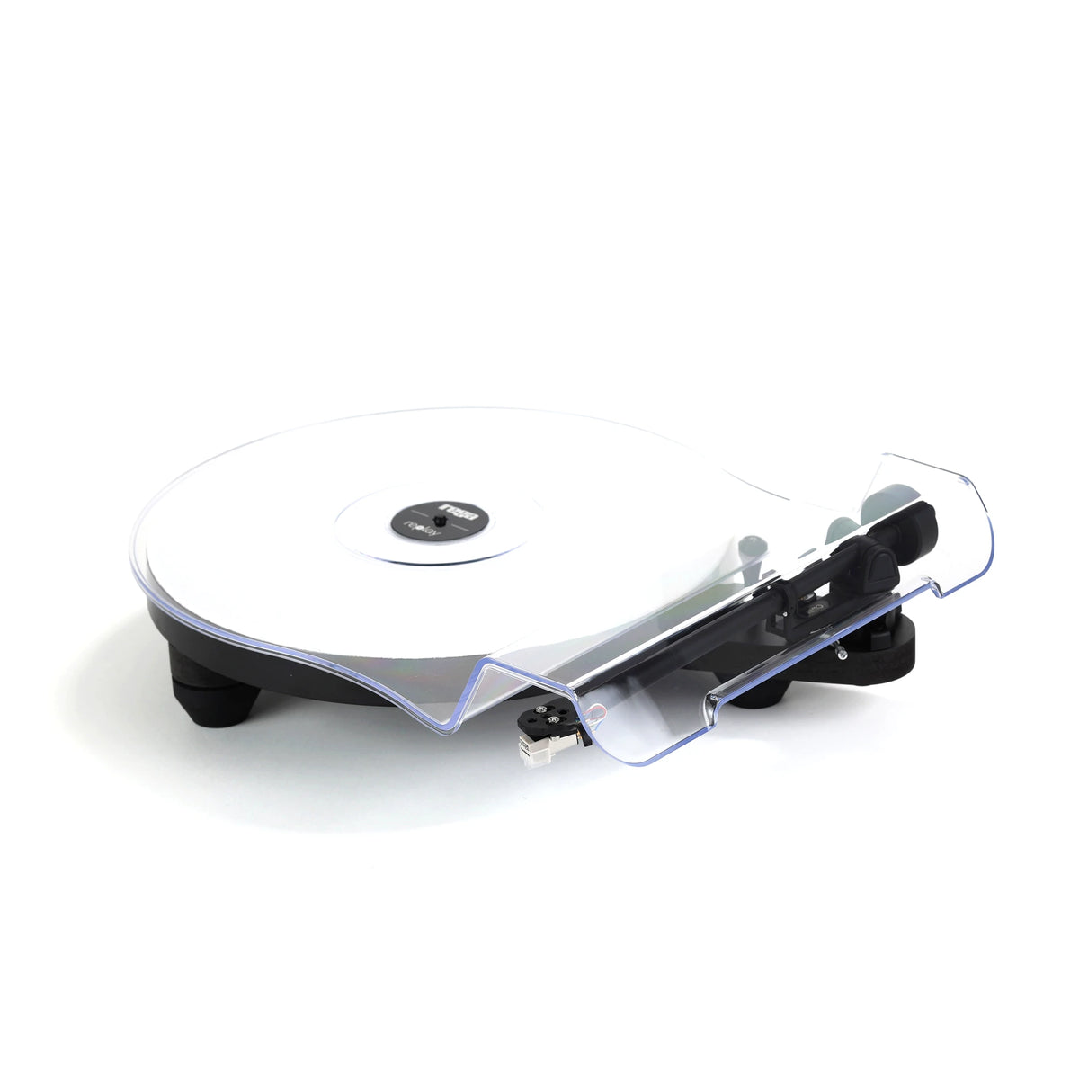 Rega Replay turntable with dust cover, side view