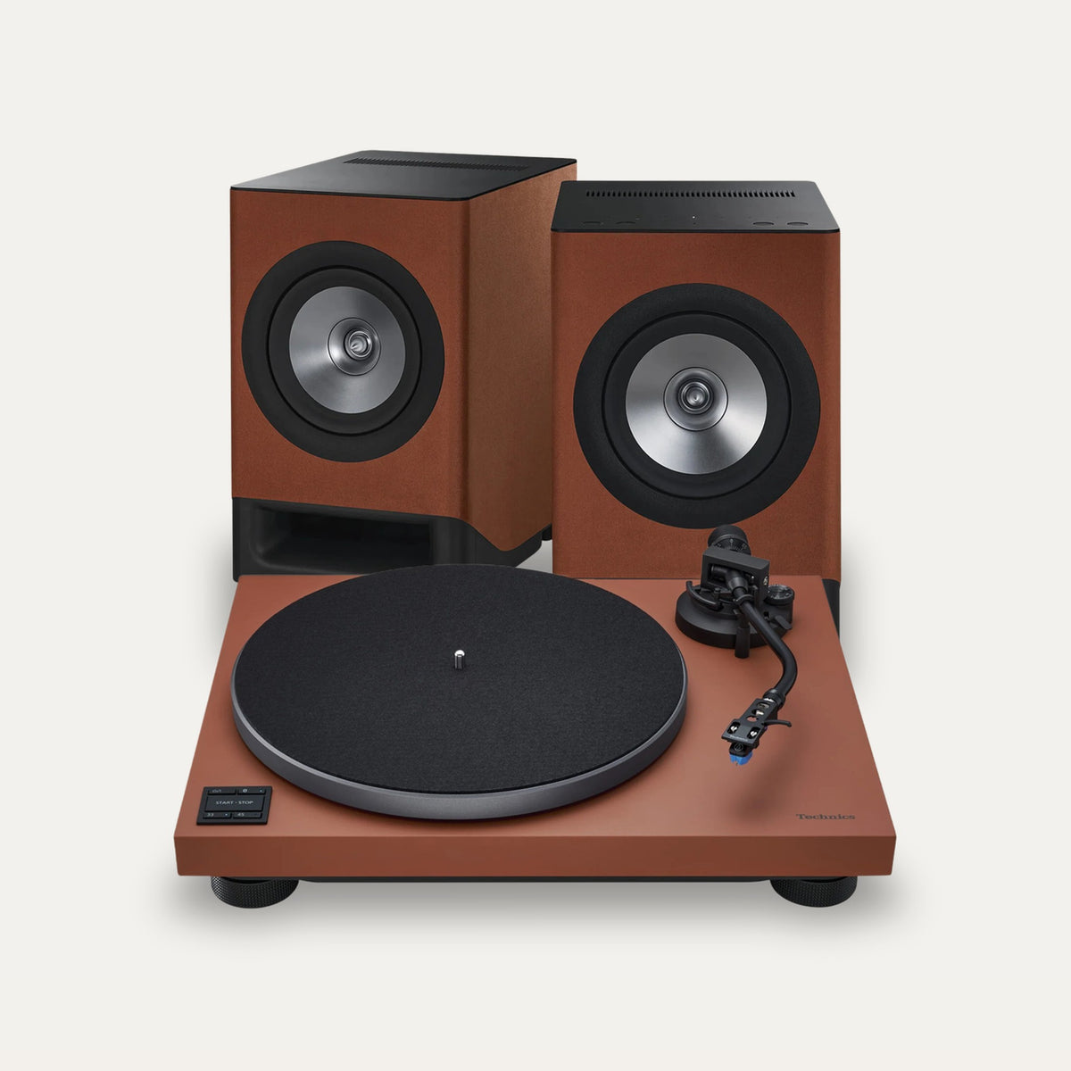 Technics SC-CX700 + SL-40CBT Vinyl Streaming Set – Speaker Colour Terracotta Brown, Turntable Colour Terracotta Brown